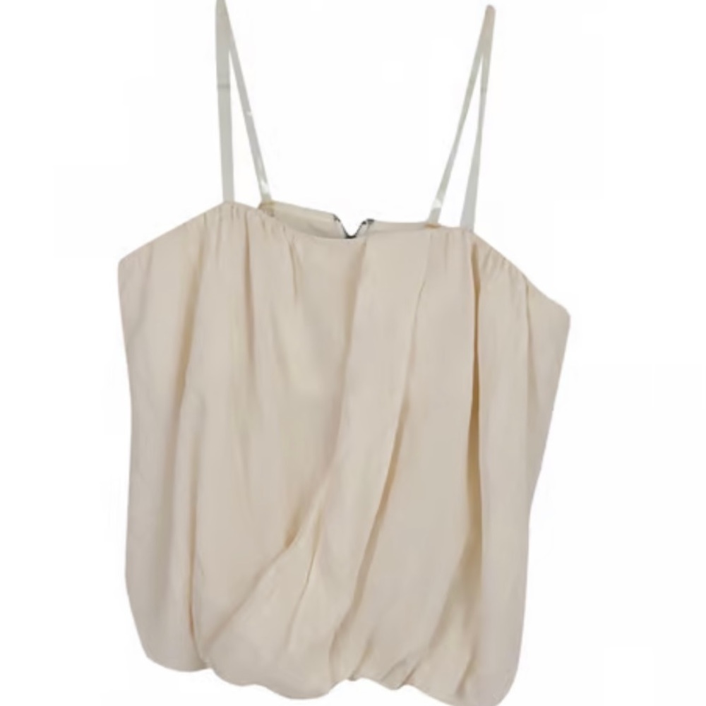 ALICE + OLIVIA cream silk strapless top